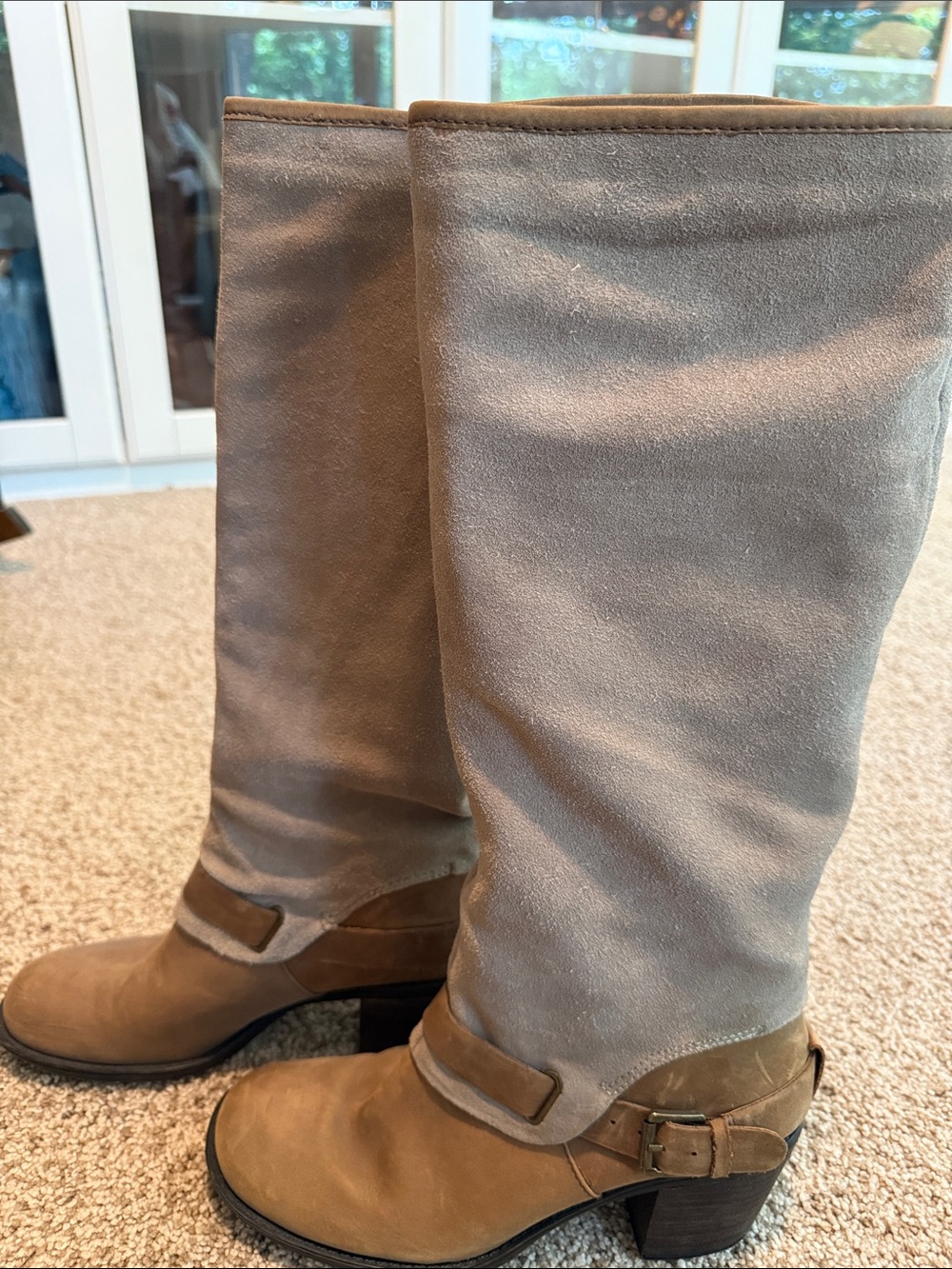 Nine West Taupe Suede Mid-Calf Heeled Boots